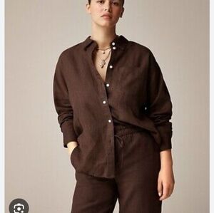 J.Crew XS Etienne Oversized Shirt in B McNutt Irish Linen Deep Chocolate Brown